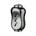 Der Gomexus Titanium 22 mm Knauf ist ein rauchfarbener, metallischer, ergonomisch geformter Angelrollenknauf mit zwei schrägen Schlitzen, schwarzen Akzenten an beiden Enden und "Gomexus"-Branding - mit langlebigen schwarzen Titanknäufen. Schlichter weißer Hintergrund.