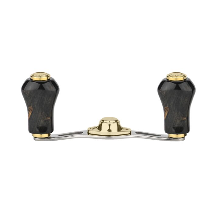 RL-Angelrollentuning- Gomexus Titanium Handle 80 mm mit Zypressenholz Knobs 22 mm - Handle-8x5 mm-Schwarz | Gold-