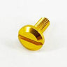 Die Hedgehog Studio Extra Super Duralumin Schraube für Schnurlaufröllchen, goldfarben mit flachem Kopf und geradem Schlitzantrieb, ideal für SHIMANO/DAIWA Spinnrollen, ist auf einem schlichten weißen Hintergrund abgebildet.