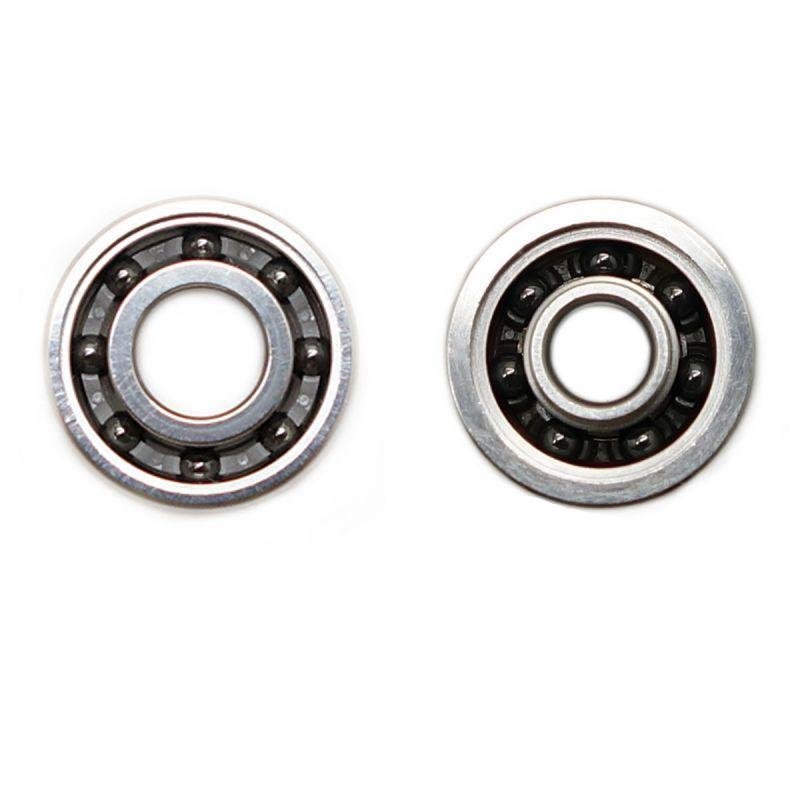 Zwei Hedgehog Studio „Kattobi“ Tuning Kit Keramik Kugellager (1040 & 1030 Air HD), entwickelt für Shimano- und Abu Garcia-Rollen, werden nebeneinander mit sichtbaren Ringen und Kugelelementen auf weißem Hintergrund angezeigt.