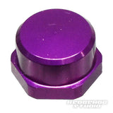 Eine metallic-lila Hedgehog Studio Shimano Kurbel-Kontermutter M7, sechseckig mit flacher Oberseite, ist auf weißem Hintergrund abgebildet. Das HEDGEHOG STUDIO Logo erscheint unten rechts. Perfektes Upgrade für originale Shimano Kurbeln.