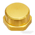 Auf weißem Hintergrund ist eine goldfarbene, sechseckige Hedgehog Studio Shimano Handle Locknut M7 für Original Shimano Kurbeln abgebildet, in der unteren rechten Ecke ist schwach HEDGEHOG STUDIO zu erkennen.