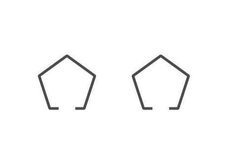 Zwei schwarze Fünfeck-Umrisse mit offenen Unterseiten auf weißem Hintergrund spiegeln das universell einsetzbare Design des Hedgehog Studio Kugellager Stoppers wider – ideal für verschiedene Anwendungen wie Angelrollen-Wartung und Lagerlösungen.