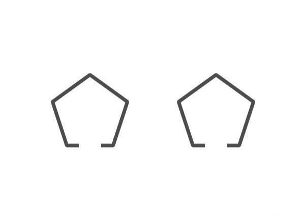 Zwei schwarze Fünfeck-Umrisse mit offenen Unterseiten auf weißem Hintergrund spiegeln das universell einsetzbare Design des Hedgehog Studio Kugellager Stoppers wider – ideal für verschiedene Anwendungen wie Angelrollen-Wartung und Lagerlösungen.