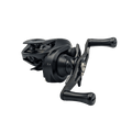 Eine schwarze Loongze Airlite - A100 Air DBC Baitcasting-Rolle mit zwei Griffen, 7,1-Gang-Kennzeichnung und elektromagnetischer Bremskontrolle ist auf weißem Hintergrund abgebildet.