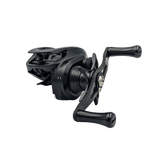 Eine schwarze Loongze Airlite - A100 Air DBC Baitcasting-Rolle mit zwei Griffen, 7,1-Gang-Kennzeichnung und elektromagnetischer Bremskontrolle ist auf weißem Hintergrund abgebildet.