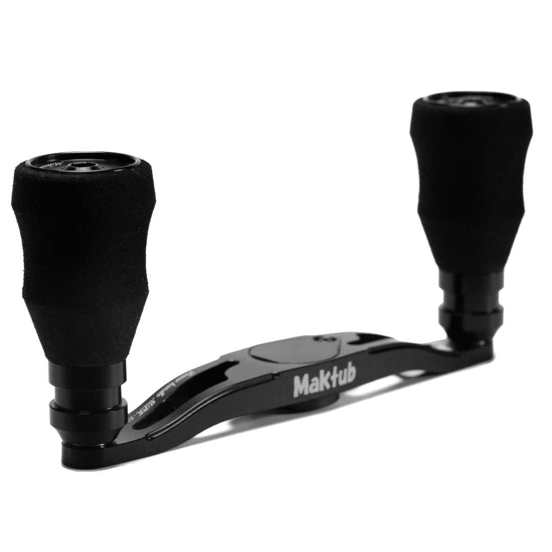 RL - Angelrollentuning - Maktub Power Handle 100 mm aus super Duraluminium mit 25 mm EVA Knobs für Shimano & Daiwa Baitcaster - 7x4 mm - 