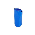 Ein metallisch blauer RL-Angelrollentuning-Aluminiumknopf 21 mm, flach und zylindrisch mit gebogener Form und kreisförmiger Vertiefung oben, konzipiert für universell passende Baitcaster-Rollen, fotografiert auf einem schlichten weißen Hintergrund.