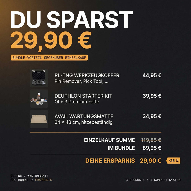 RL - Angelrollentuning - Angelrollen Wartungskit Pro Bundle mit Werkzeug Öl & Wartungsmatte – Profi Setup - 
