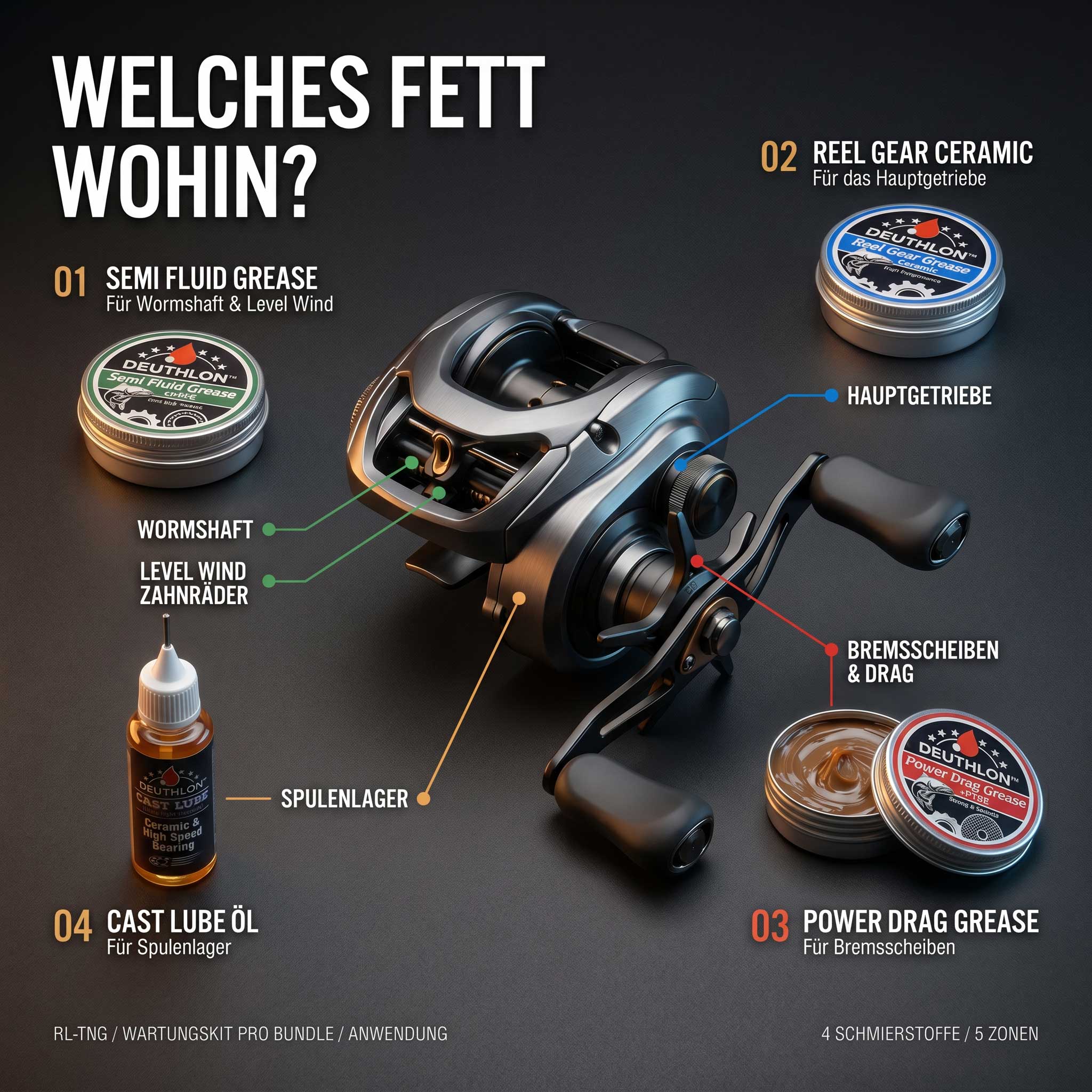 RL - Angelrollentuning - Angelrollen Wartungskit Pro Bundle mit Werkzeug Öl & Wartungsmatte – Profi Setup - 