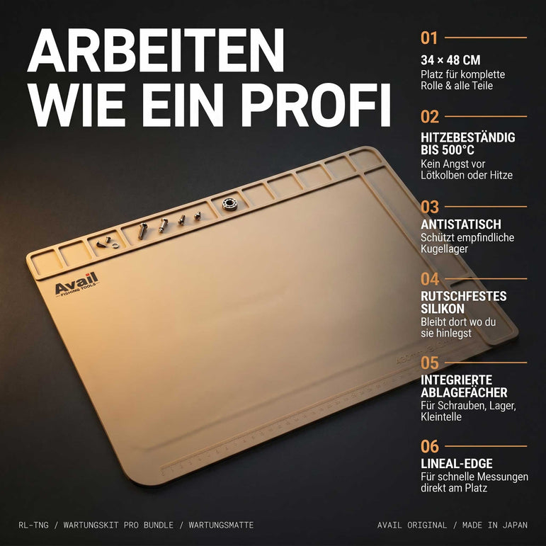 RL - Angelrollentuning - Angelrollen Wartungskit Pro Bundle mit Werkzeug Öl & Wartungsmatte – Profi Setup - 