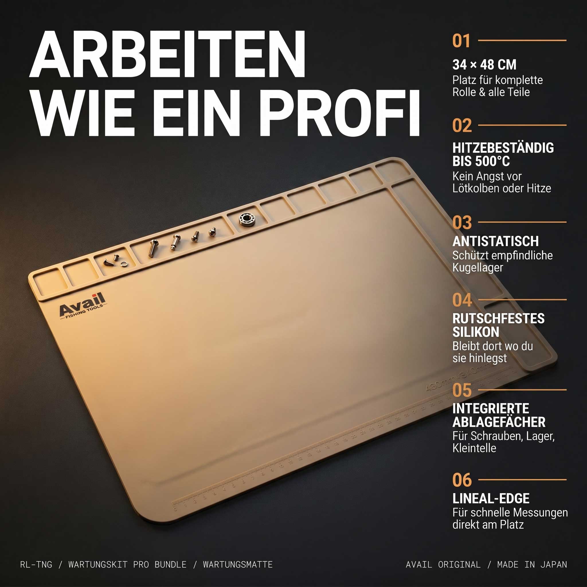 RL - Angelrollentuning - Angelrollen Wartungskit Pro Bundle mit Werkzeug Öl & Wartungsmatte – Profi Setup - 