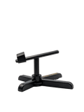 Der RL-Angelrollentuning Röllenständer DK | Reel Stand ist ein schwarzer, verstellbarer Tischständer mit beschwertem Fuß und kurzer Montagestange, abgebildet auf schlichtem weißem Hintergrund. Er dient gleichzeitig als Angelrollenständer.
