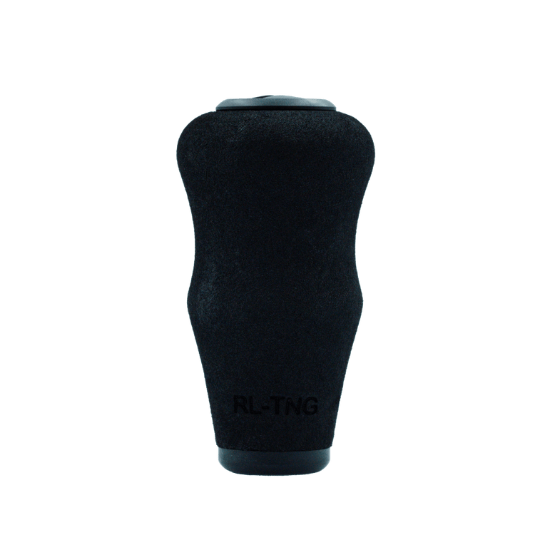 Der RL-TNG OCT 24 EVA-Knopf, ein schwarzer, ergonomisch geformter Griff von RL-TNG mit dem Aufdruck „RL-TNG“ in der Nähe der Basis, wird vor einem schlichten weißen Hintergrund abgebildet.