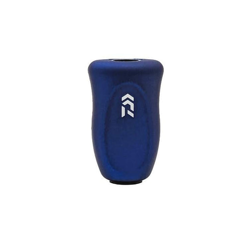 Ein blauer SLP Works RCS i-Shape Korkknopf mit einem ergonomischen Design und einem weißen Pfeil nach oben Logo auf der Vorderseite. Er hat eine glatte Oberfläche, ist wahrscheinlich aus Metall oder Kunststoff und wird vor einem weißen Hintergrund gezeigt.