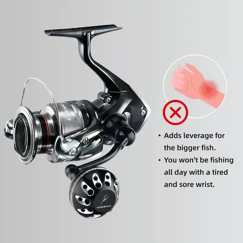 RL - Angelrollentuning - Gomexus Aluminium Handle 57 mm mit 35 mm Power Knob für Shimano Spinnrollen | Lock - Type Kurbelarm Upgrade - Silber - 