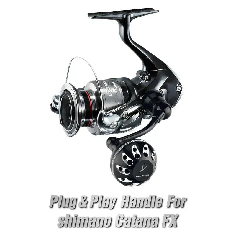 RL - Angelrollentuning - Gomexus Aluminium Handle 57 mm mit 35 mm Power Knob für Shimano Spinnrollen | Lock - Type Kurbelarm Upgrade - Silber - 