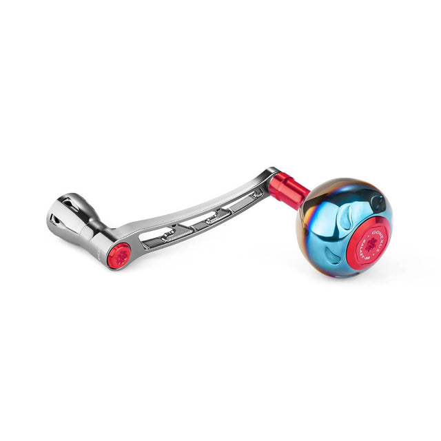 Gomexus Spinning Power Handle 68 mm mit 38mm Galaxy Knob | Daiwa-Kurbel Stationärrolle-Gomexus-Silber | Rot-RL-Angelrollentuning