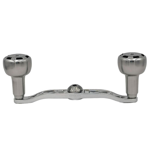 Der Gomexus Crank 110 mm Griff mit 30 mm Sailor Power Knobs (8 x 5 mm) von Gomexus wird von vorne gezeigt und verfügt über zwei abgerundete Knöpfe und einen zentralen Balken vor einem weißen Hintergrund.