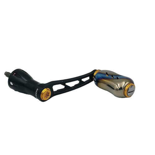 RL - Angelrollentuning - Gomexus Spinning Handle 50 mm mit 22mm Galaxy Titanium Knob | Daiwa - Kurbel Stationärrolle - Schwarz | Gold - 