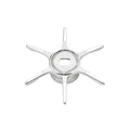 Eine silberne Gomexus Sternbremse 60 mm | Shimano, mit sechs Zacken und einer zentralen Öffnung in einem minimalistischen, sternförmigen Design, wird vor einem weißen Hintergrund präsentiert.