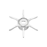 Eine silberne Gomexus Sternbremse 60 mm | Shimano, mit sechs Zacken und einer zentralen Öffnung in einem minimalistischen, sternförmigen Design, wird vor einem weißen Hintergrund präsentiert.