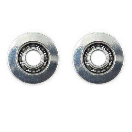 Zwei Metallkugellager aus dem Hedgehog Studio „Kattobi“ Tuning Kit Keramik Kugellager für Shimano 1030 & 1030 Air werden nebeneinander auf einem schlichten weißen Hintergrund angezeigt, jeweils mit einem sichtbaren Innenring aus Kugellagern.