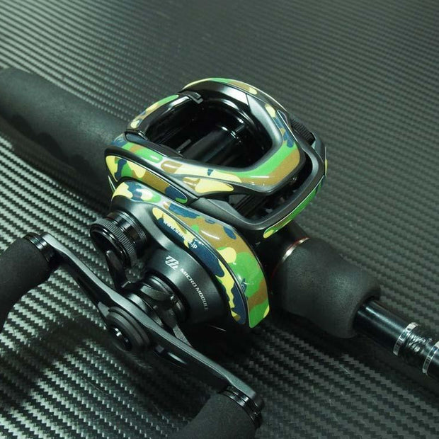 Aufkleber-Kit Shimano Curado DC | Exence DC-Aufkleber-Wanees-Tarnmuster (Kurbel Links)-RL-Angelrollentuning